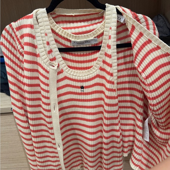 Dior Cream and Red Striped Knit Top and cardigan set - Picture 3 of 9